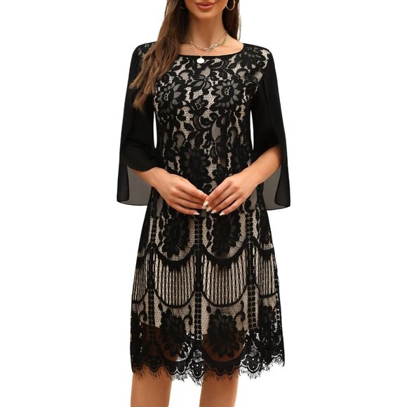 Women,Cocktail Dress for Weddings as a Guest Lace Chiffon Evening Dress - Picture 7 of 9